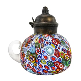 Murano Art Glass Syrup Pitcher with Floral Decoration