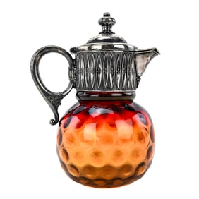 Amberina Syrup Pitcher with Silver Plate Mounts