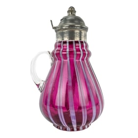 Cranberry Opalescent Striped Syrup Pitcher