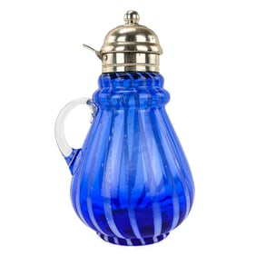 Blue Opalescent Striped Syrup Pitcher