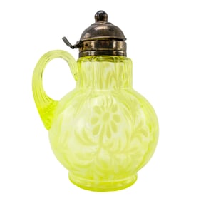 Fenton Daisy and Fern Uranium Glass Syrup Pitcher