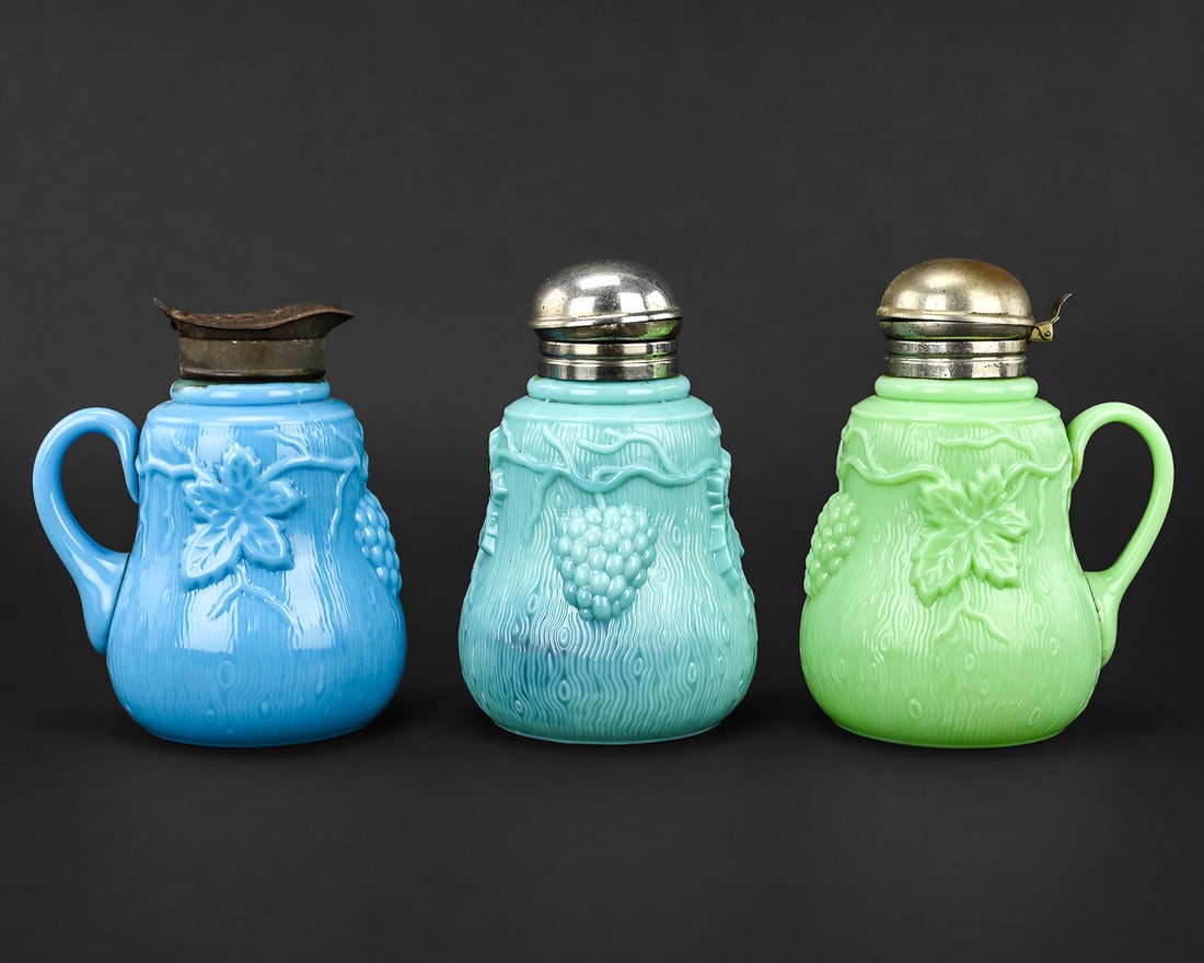 Group of 3 EAPG Leaf Pattern Syrup Pitchers (1 of 9)