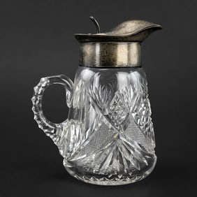 Cut Glass Syrup Pitcher with Sterling Lid