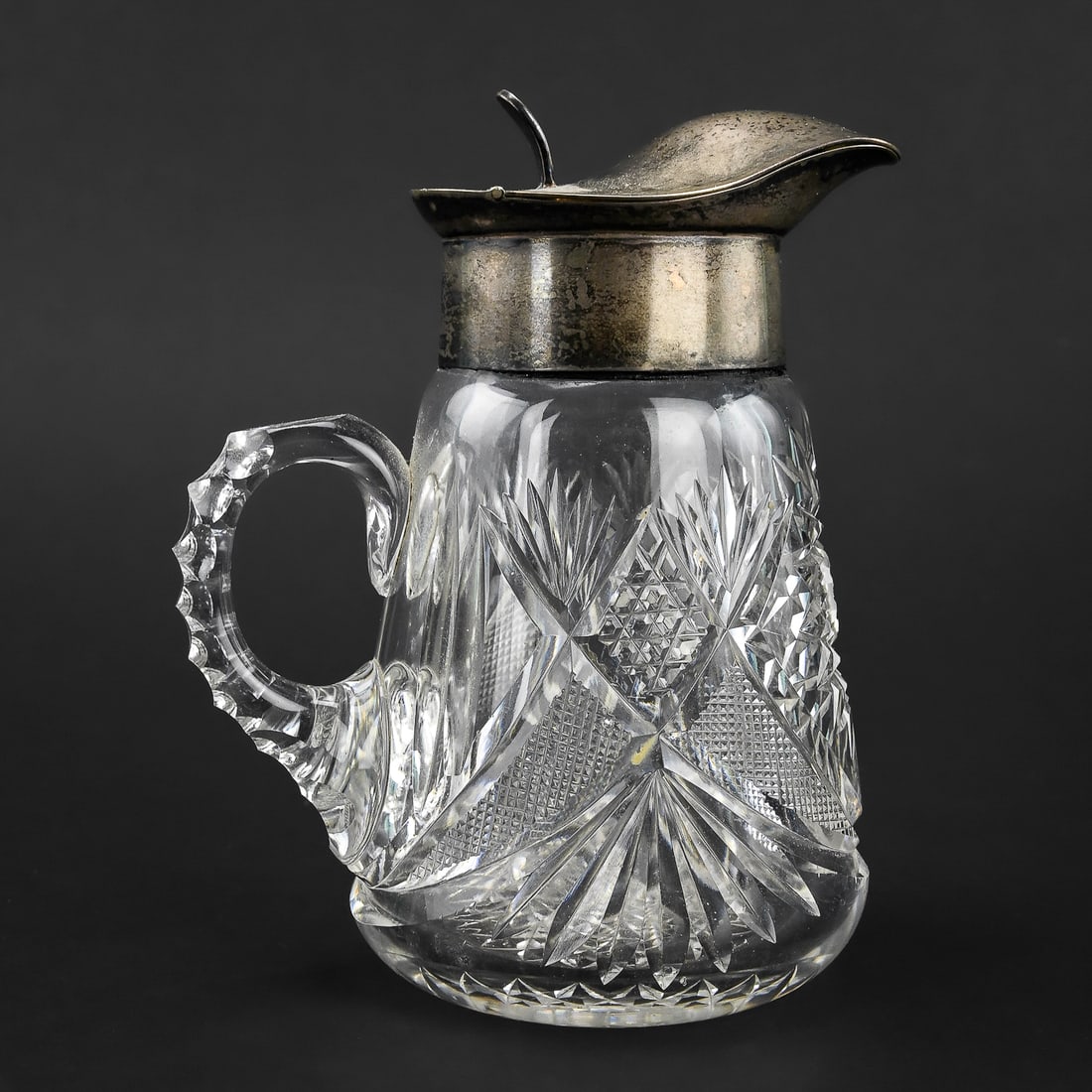 Cut Glass Syrup Pitcher with Sterling Lid (1 of 7)
