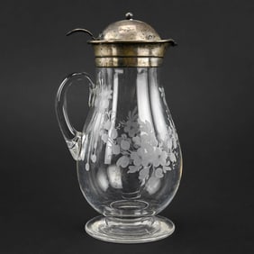Hawkes Cut Glass Syrup Pitcher with Sterling Lid