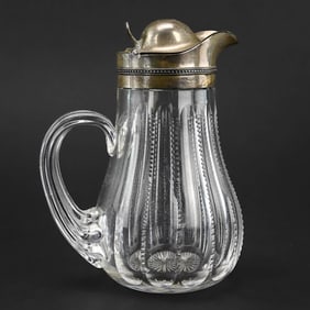 Antique Cut Glass Syrup Pitcher with Sterling Monogrammed Lid