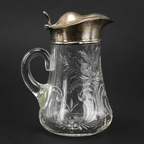 Gorham Cut Glass Syrup Pitcher with Sterling Lid
