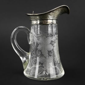 Cut Glass Grapevine Sterling Lid Syrup Pitcher