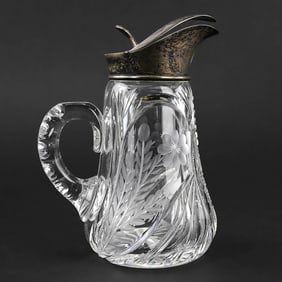 ABCG Cut Glass Syrup Pitcher with Sterling Lid