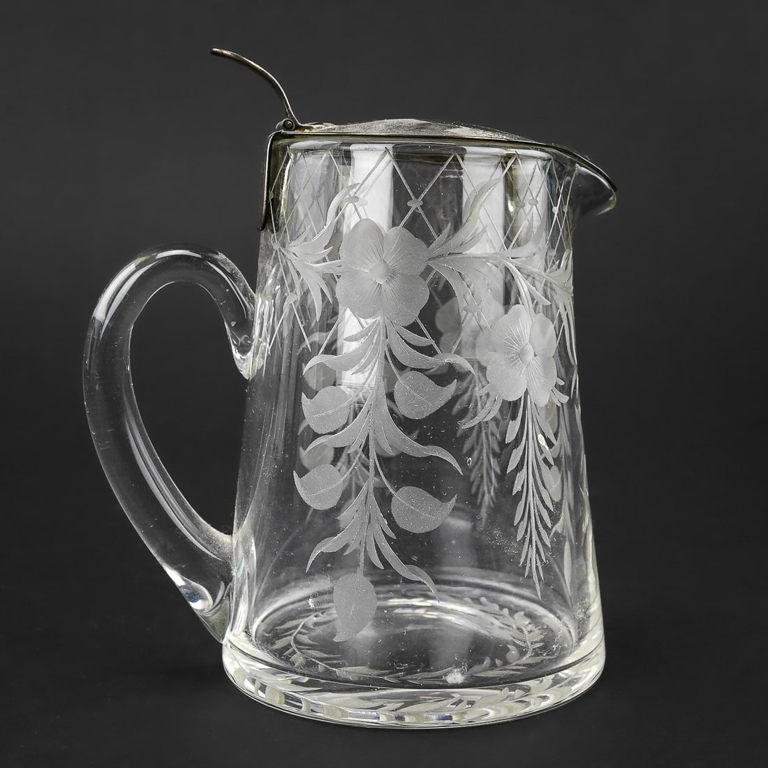 Hawkes Etched Glass Syrup Pitcher with Sterling Lid (1 of 7)