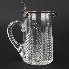 Tiffany Cut Glass Syrup Pitcher with Sterling Monogrammed Lid