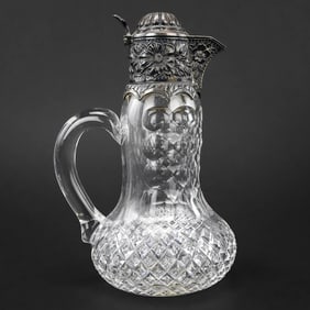 Cut Glass Syrup Pitcher with Ornate Sterling Lid