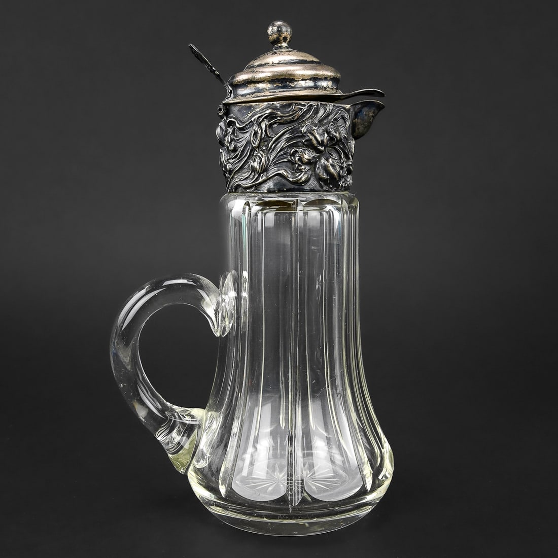 Cut Glass Syrup Pitcher with Sterling Floral Lid (1 of 7)