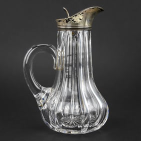 ABCG Cut Glass Syrup Pitcher with Sterling Lid and Monogram