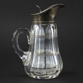 Paneled Cut Glass Syrup Pitcher with Sterling Monogrammed Lid