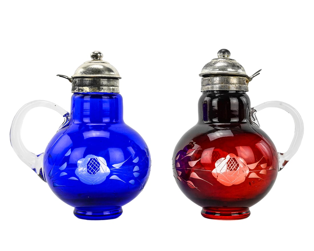 2 Cut-to-Clear Syrup Pitchers, Cobalt & Ruby (1 of 8)