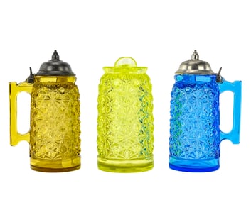 3 Daisy and Button Patterned EAPG Syrup Pitchers