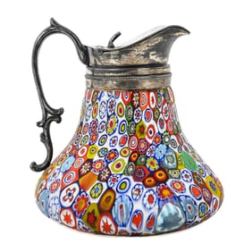 Murano Glass Syrup Pitcher with Plate Sterling Lid