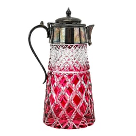 Cranberry Cut-to-Clear Syrup Pitcher with Sterling-Plated Lid