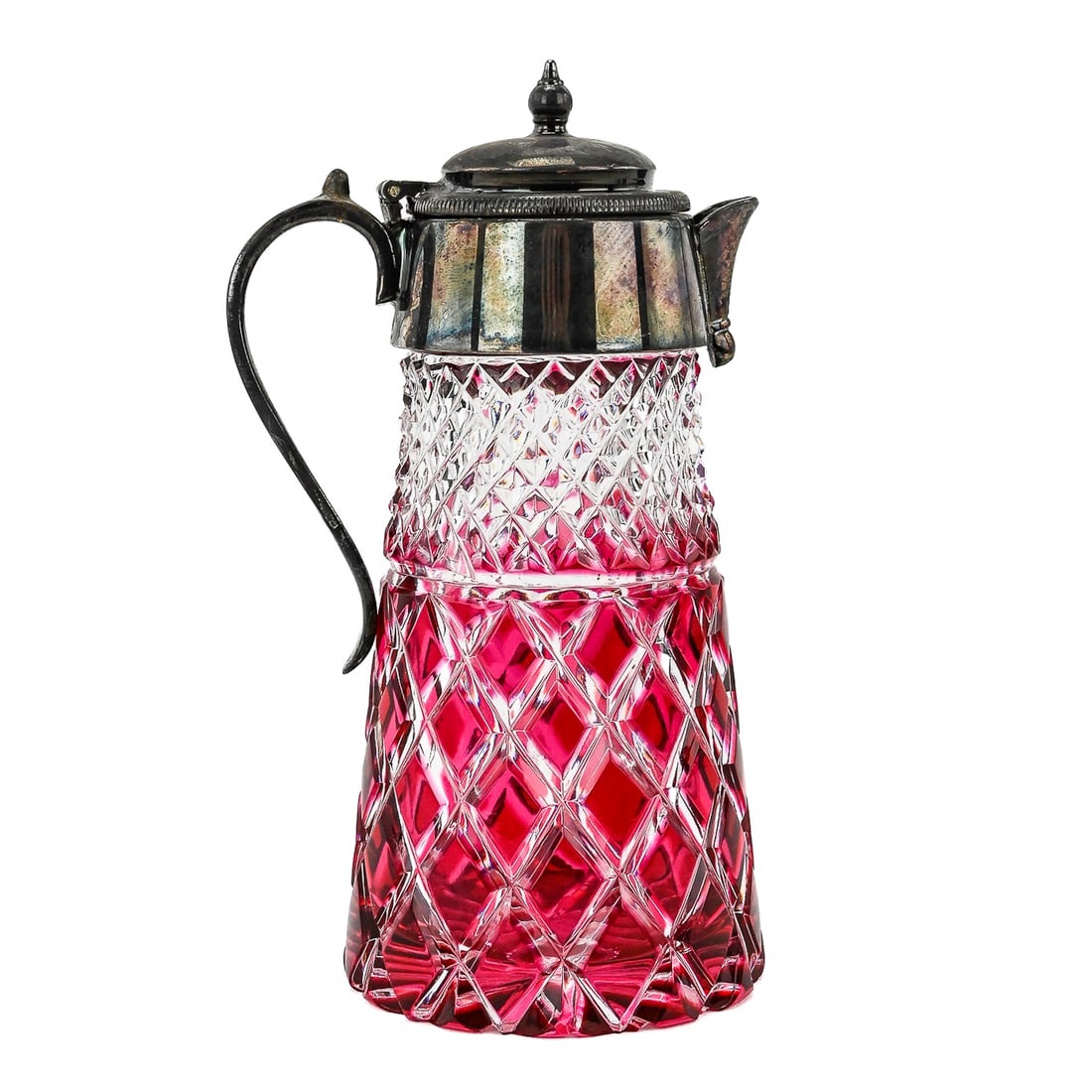 Cranberry Cut-to-Clear Syrup Pitcher with Sterling-Plated Lid (1 of 7)