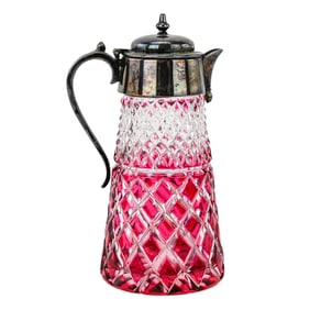 Cranberry Cut-to-Clear Syrup Pitcher with Sterling Silver Plated Lid