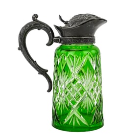 Emerald Cut-to-Clear Syrup Pitcher with Pewter Lid