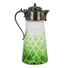 Emerald-to-Clear Diamond Cut Glass Syrup Pitcher