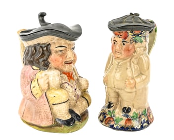 2 Staffordshire Toby Jugs with Pewter Lids