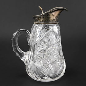 Cut Glass Syrup Pitcher with Sterling Lid