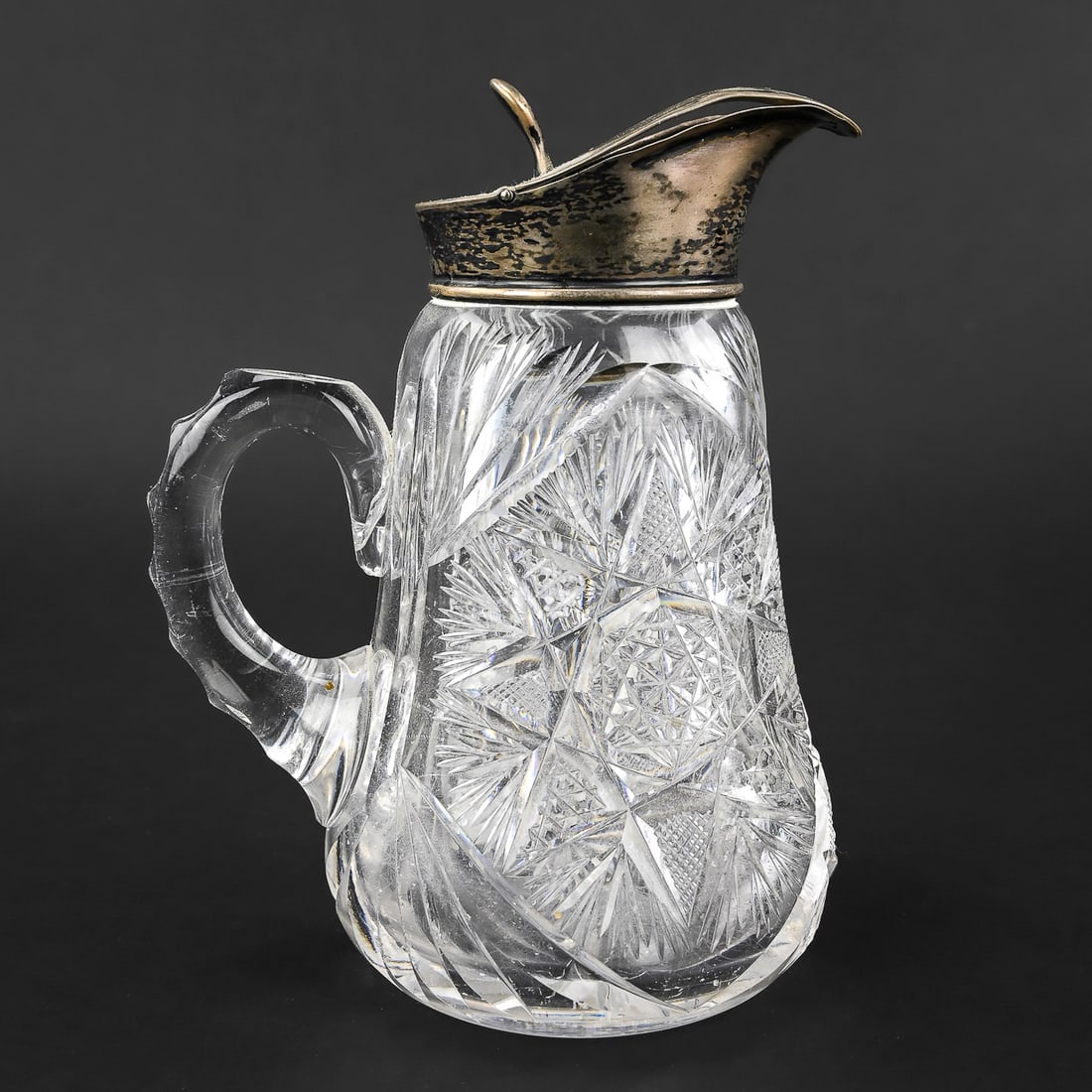 Cut Glass Syrup Pitcher with Sterling Lid (1 of 7)