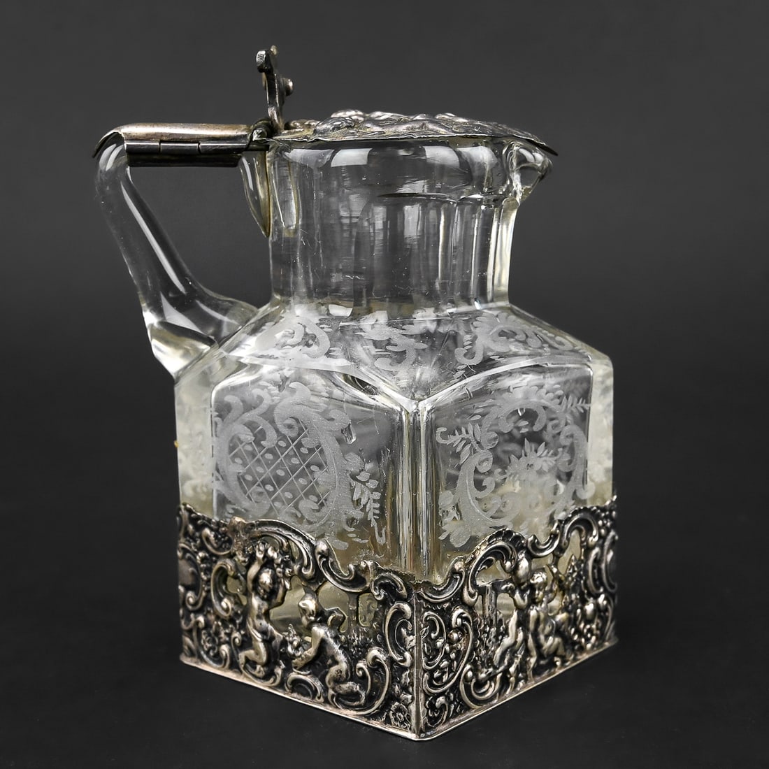 German Etched Glass Pitcher with Silver Base (1 of 7)