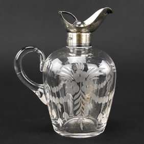 Hawkes Personal-Sized Etched Glass Pitcher with Sterling Lid