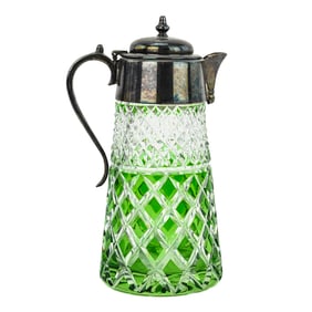 Emerald Green Cut-to-Clear Syrup Pitcher with Silver Plate Handle