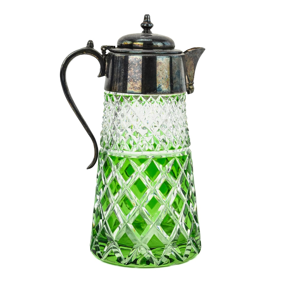 Emerald Green Cut-to-Clear Syrup Pitcher with Silver Plate Handle (1 of 7)