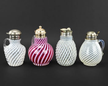 4 Swirled Opalescent Glass Pitchers