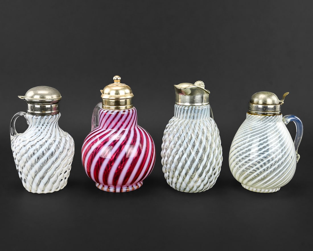 4 Swirled Opalescent Glass Pitchers (1 of 8)