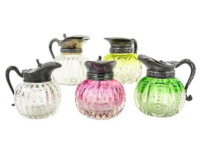 5 Cut Glass Syrup Pitchers & Creamers