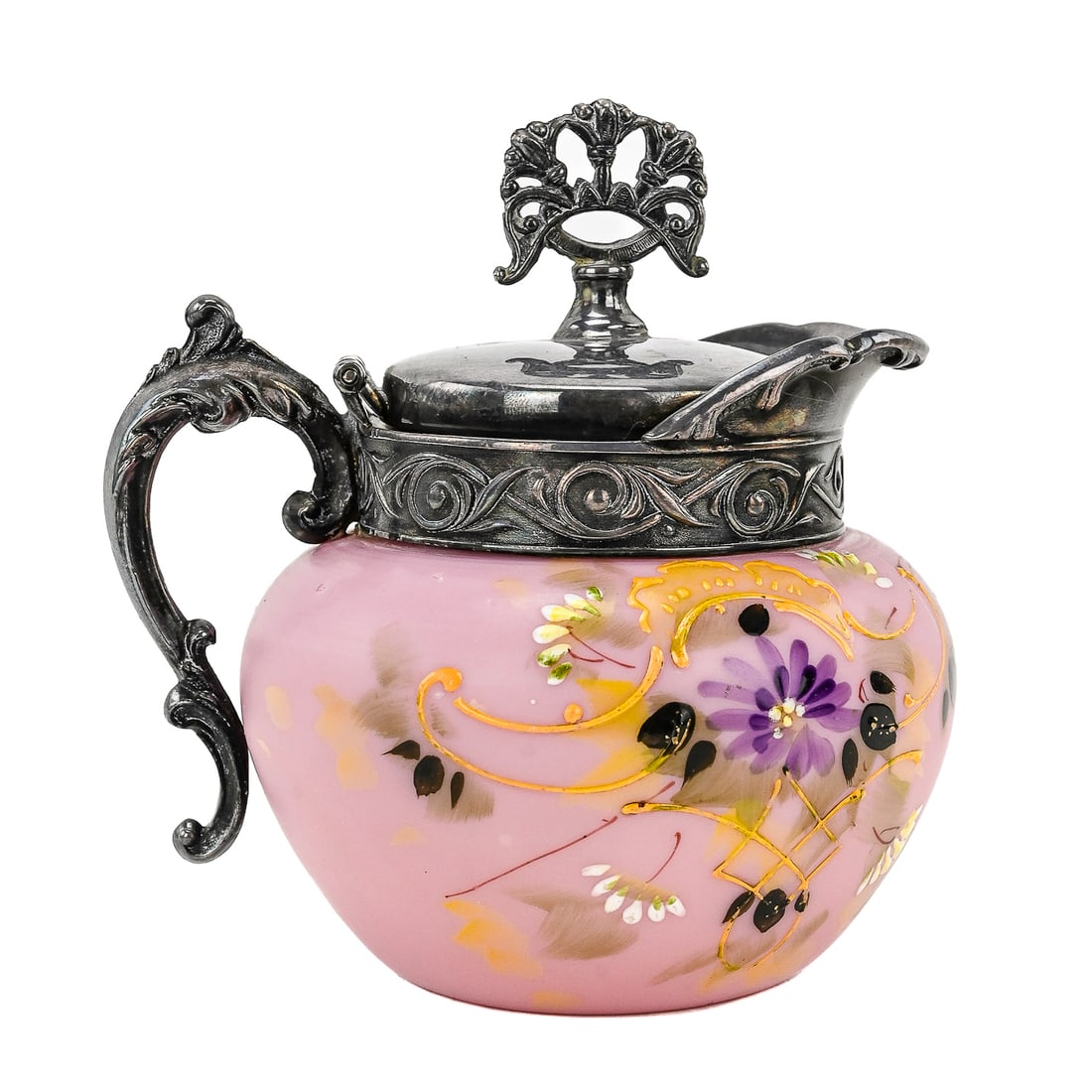 Victorian Mt. Washington Pink Satin Glass Syrup Pitcher (1 of 7)