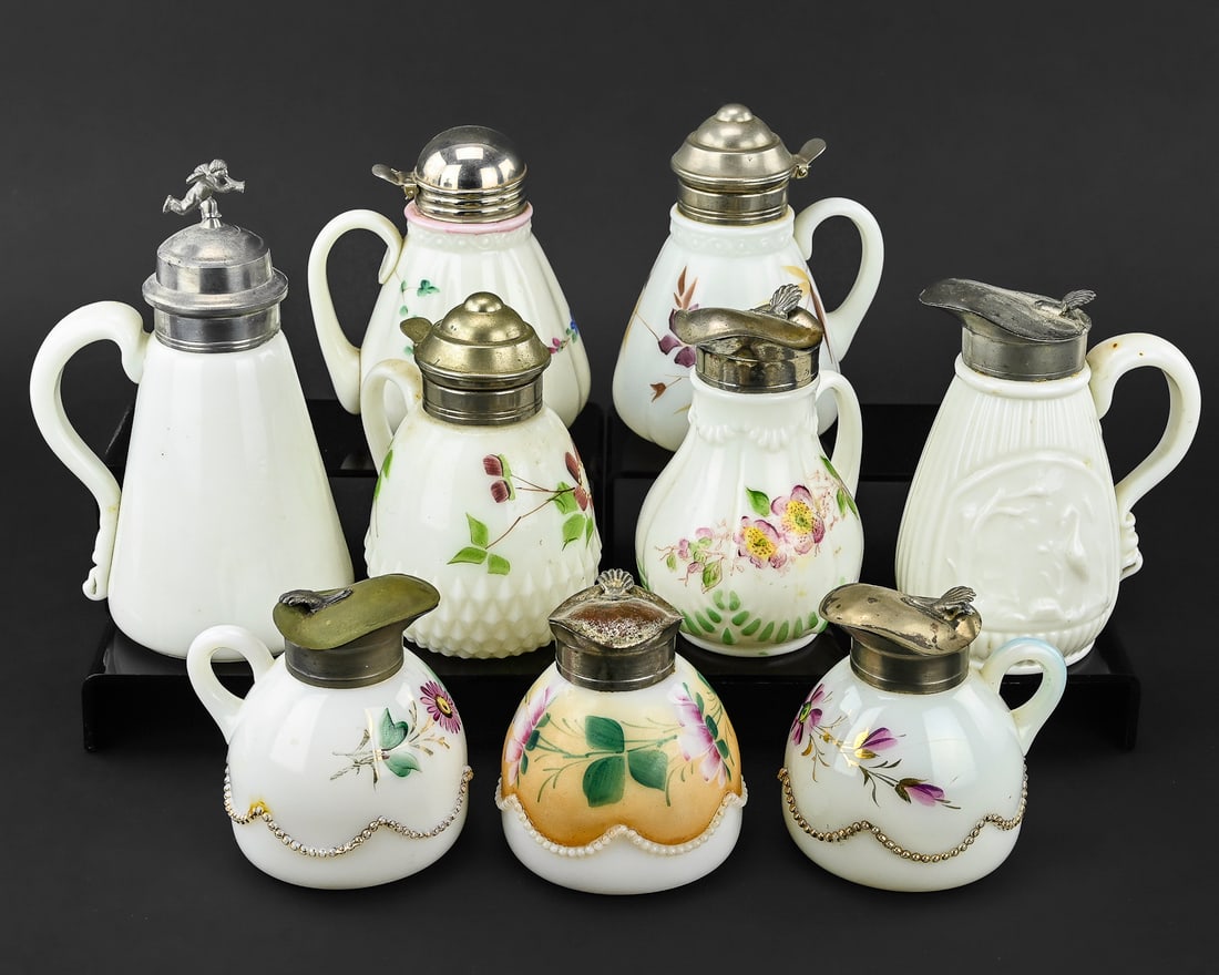9 Hand-Decorated Milk Glass Syrups (1 of 14)