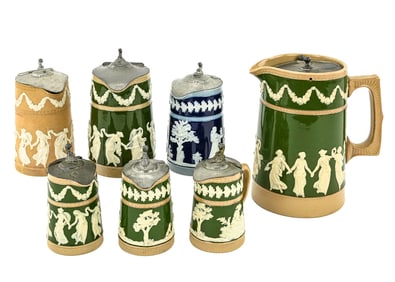 7 Pcs Copeland Late Spode “Dancing Hours?? Glazed Jasperware