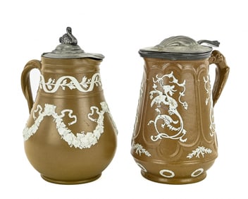 2 Jasperware Syrup Pitchers