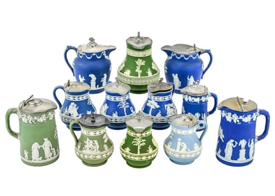 11 Pcs Wedgwood Syrup Pitchers & Creamers with Mythological Motifs