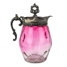 Cranberry-to-Clear Swirl & Thumbprint Pitcher