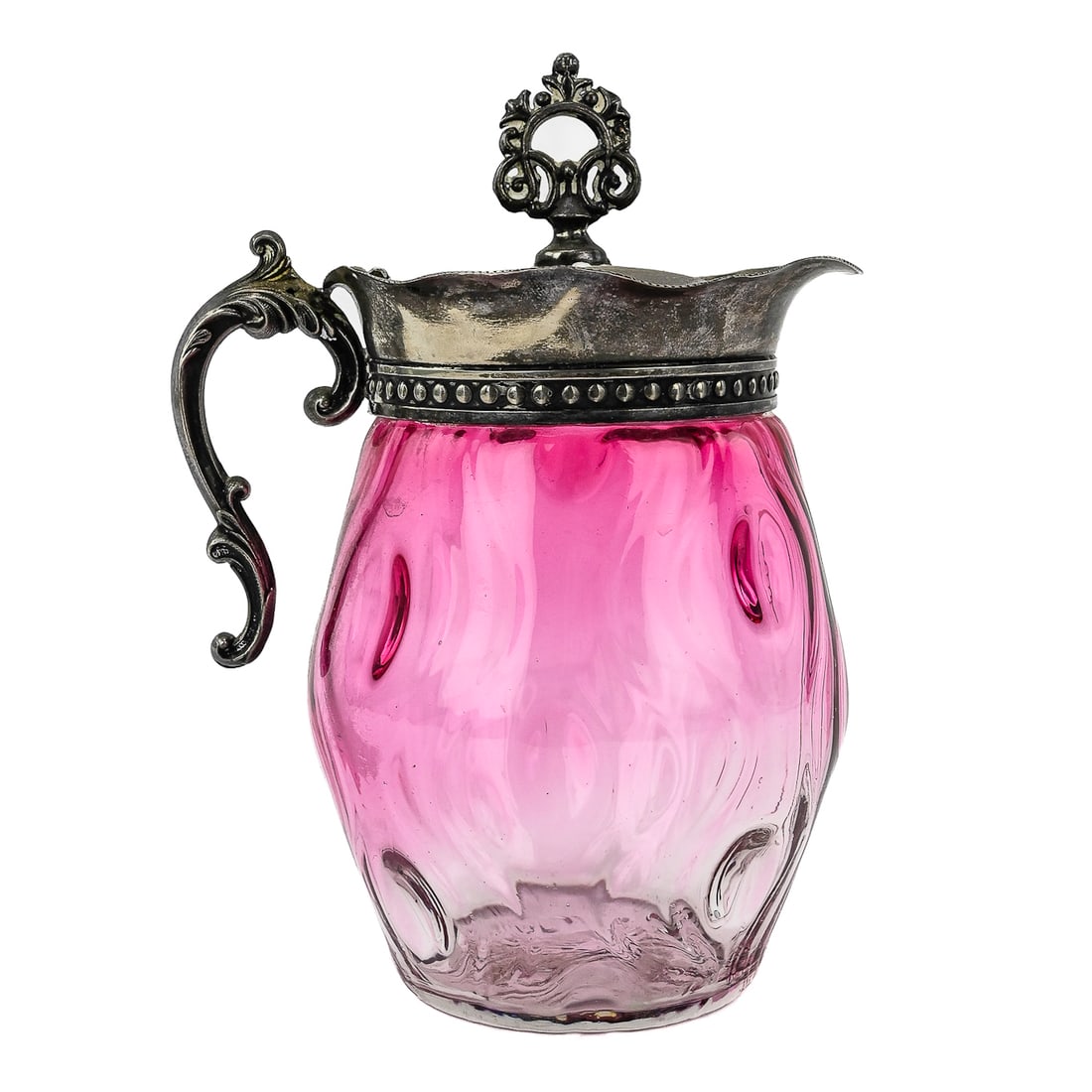 Cranberry-to-Clear Swirl & Thumbprint Pitcher (1 of 7)