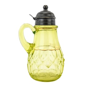 Early Vaseline Glass Lidded Jar with Gilt Decoration
