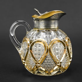 Gilt-Decorated Pressed Glass Syrup Pitcher