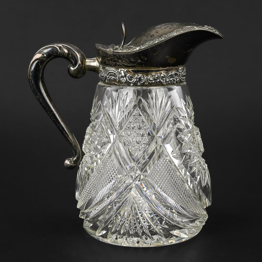 Sterling-Lidded Hobstar Cut Glass Syrup (1 of 7)