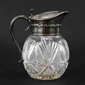 Sterling Silver Lidded Cut Glass Syrup
