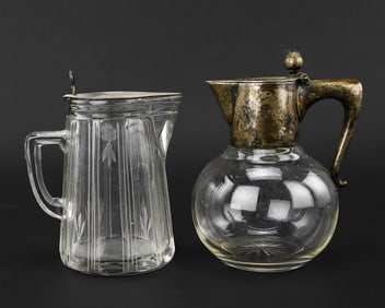 2 Silver-Lidded Syrup Pitchers with European Marks