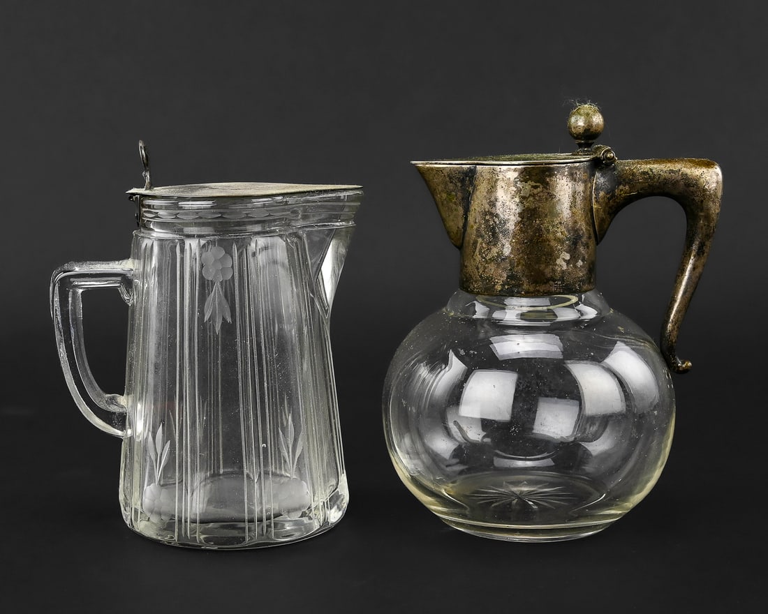2 Silver-Lidded Syrup Pitchers with European Marks (1 of 10)